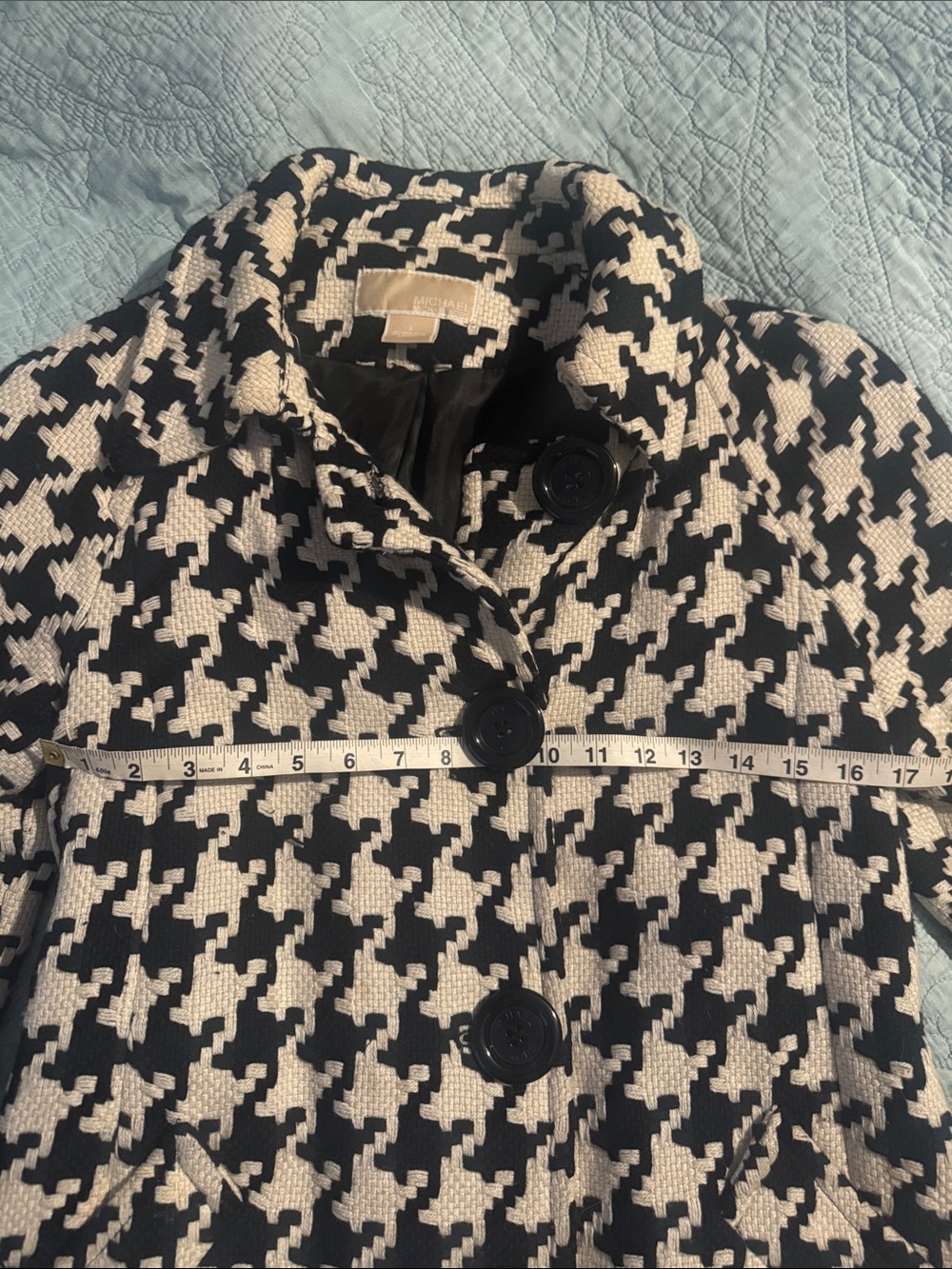 Michael Kors Black and White Houndstooth Trench Coat - Picture 10 of 10